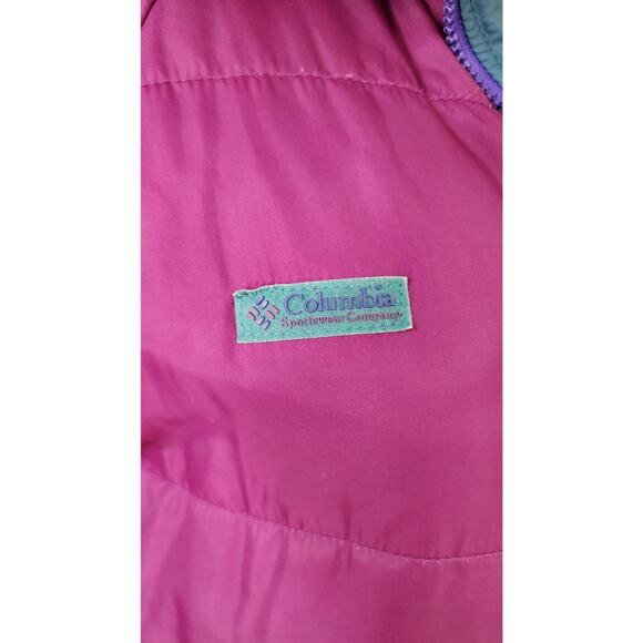 Columbia Vtg 90's Reversible Puffer Jacket  Teal & Purple attachable hood W LG - Picture 13 of 16